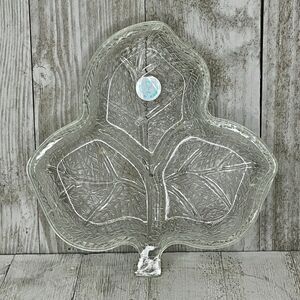 Vintage Romanian Pressed Crystal Leaf Shaped Divided Serving Dish